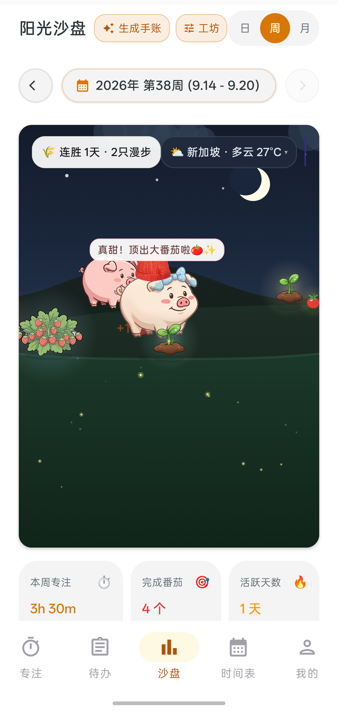 沙盘统计：专注时长与习惯热力图